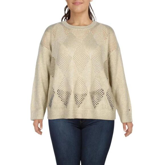 TOMMY HILFIGER Plus Shine Open Stitch Argyle Crewneck Sweater, NWT! Size 3x - Picture 1 of 9